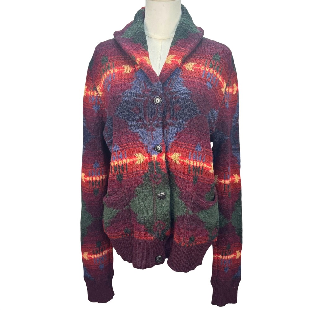 Ralph Lauren Southwestern Shawl Cardigan Knit Navajo Tribal Blanket Beacon XL